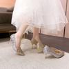 Silver wedding shoes two wear high heels single shoes women's 2025 new French champagne rhinestone show he wedding shoes