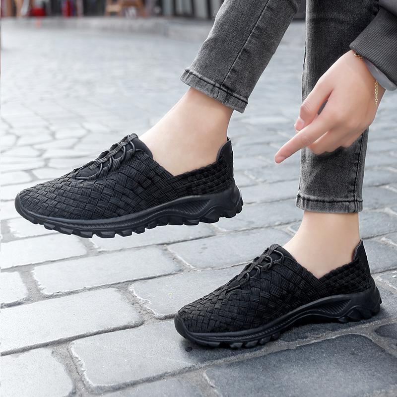 Summer Black Handmade Braid Beach Shoes Women Slip on Plus Size Casual Espadrilles Breathable Sneakers