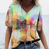 Summer Women's T-Shirt Vintage Casual Fashion V Neck Pullover Short Sleeve 3D Butterfly Print Loose Daily Tops Design Clothing