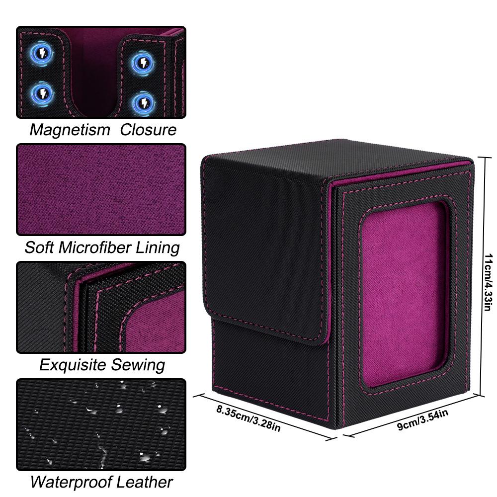 4 Pack Card Deck Box with Display Window, Hold 120 + Single Sleeved cards,Magnetic Closure PU Leather Card Box for TCG Cards