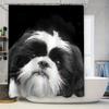Black White Dog Shower Curtain Pet Portrait Decor For Bathroom Waterproof Printing High-Quality Fabric Shower Panel