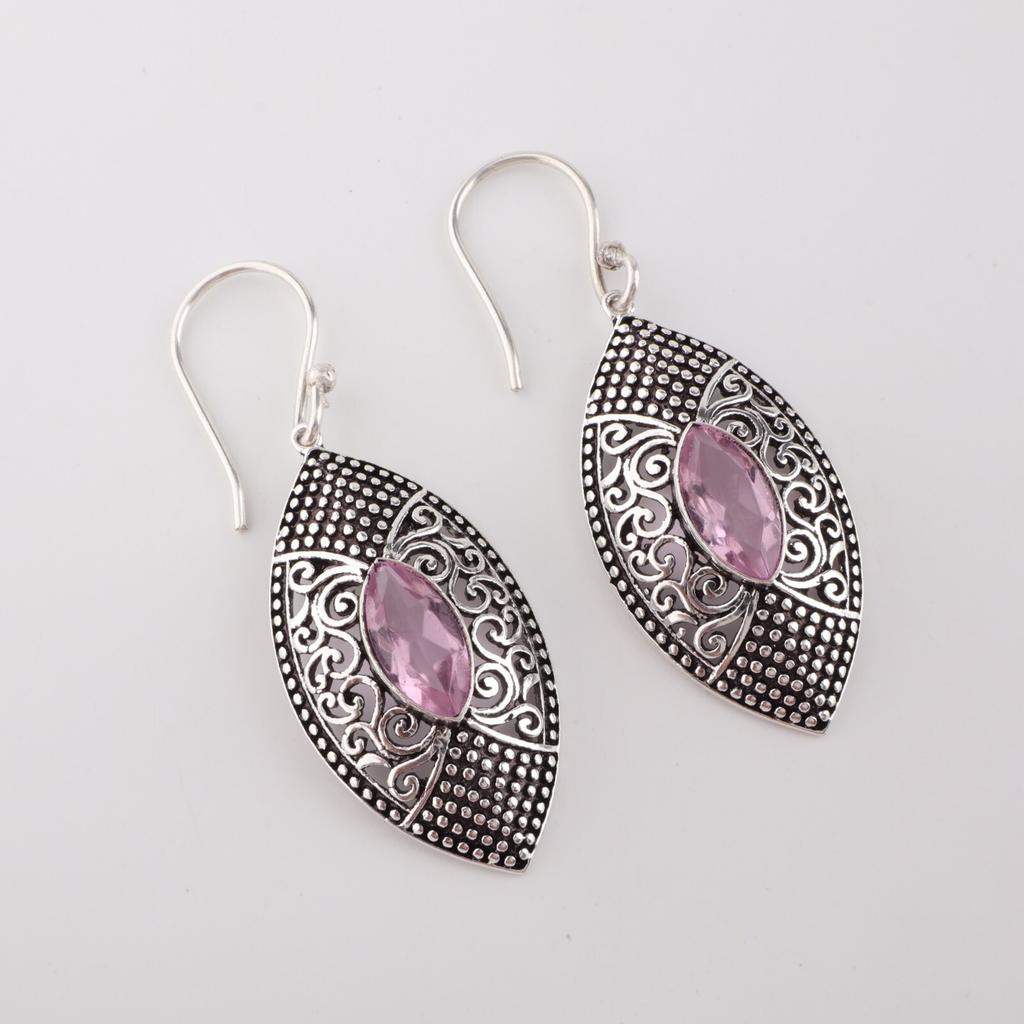 Rare Morganite Gemstone 925 Sterling Silver Jewelry Drop/Dangle Earrings 2.15" CE-20-4