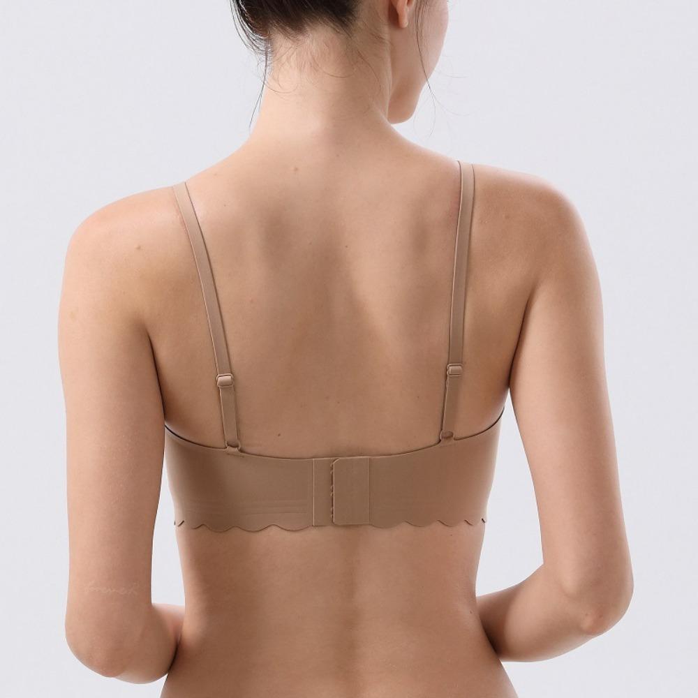 Wavy Edge Push Up Bra Backless Women Jelly Bras Low Cut Sexy Plunge Brassiere Open Back Wedding Underwear Invisible Seamless Deep V Lingerie