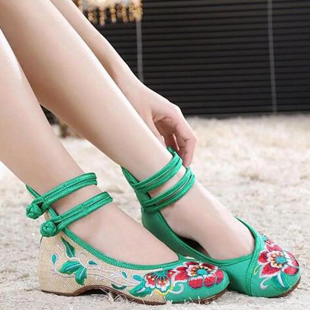 Women Embroidered Shoes Canvas Sneakers High Ankle Double Strap Shoes Slip-On Sewing Comfort Breathable Mesh Shoes For Women