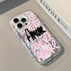 Pink Black Letter Romantic Soft Phone Case For iPhone 17 16 15 14 13 12 11 Pro Max Air X XR XS 7 8 Plus Mirror Back Cover