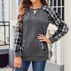 Women's Casual Plaid Crewneck Long Sleeve Sweatshirt with Pockets Loose Fit Top