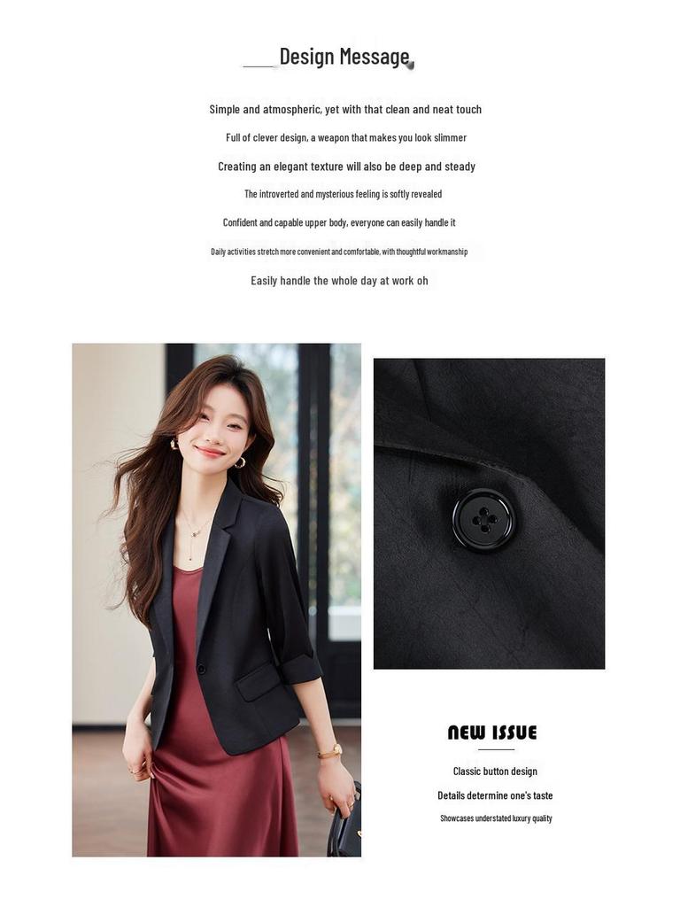 Women's Green Mid-Sleeve Summer Blazer - 2024 Petite Casual Jacket