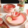 Ru Han Pink Ceramic Dinner Plate with Gold Rim
