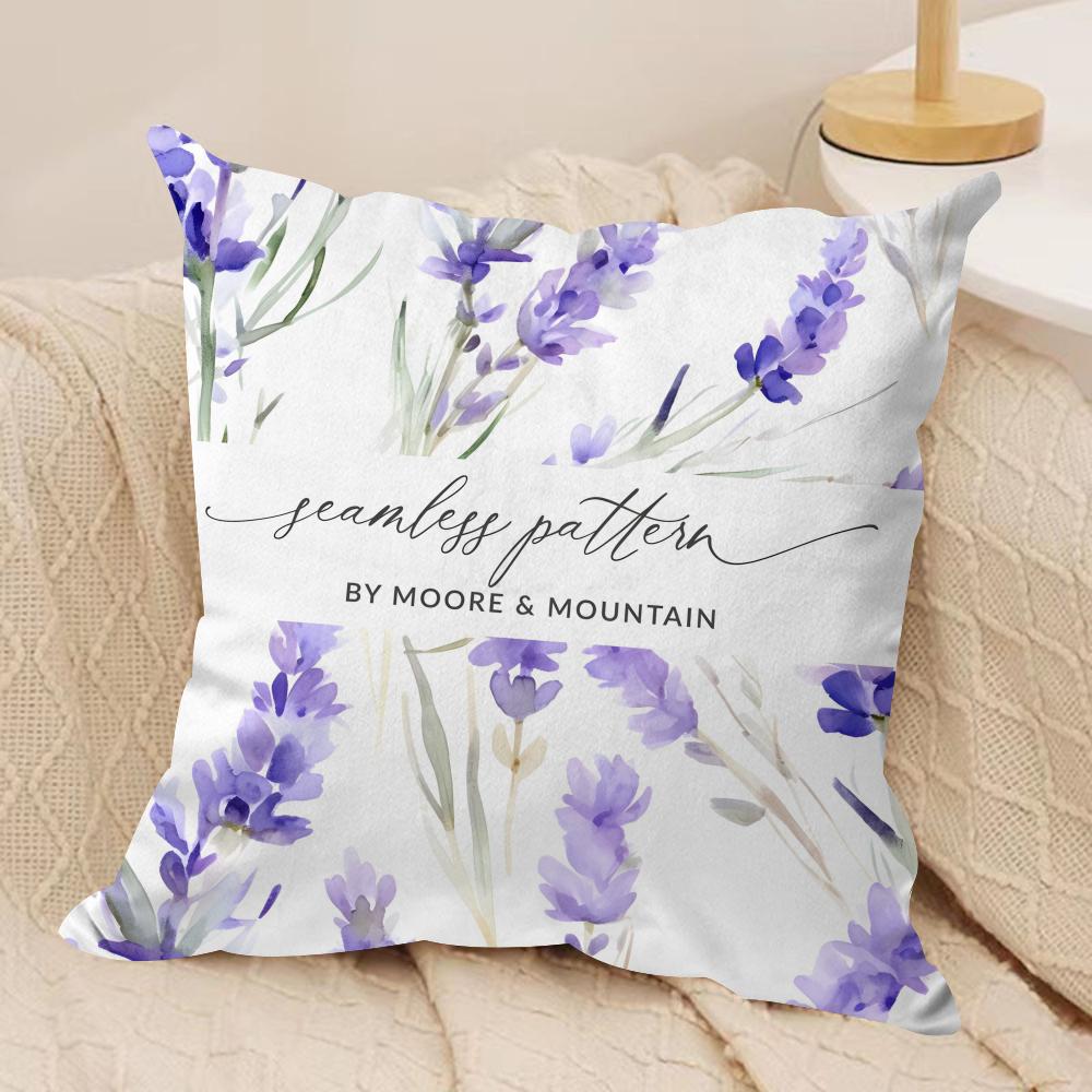 L-Lavender Cushion Cover Soft Plush Fabric Double-Sided Printed Sofa Cushion Cover for All Seasons Home Decor Gift