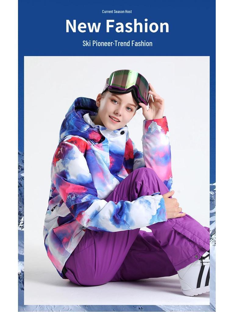 Korean Style Women's Ski Suit: Windproof, Waterproof, Breathable, Thickened Warmth, Double/Single Board, Ski Jacket