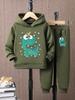 Kinder-Hoodie mit Dinosaurier-Print, zweiteiliges Set mit Samt-Pullover für Herbst/Winter
