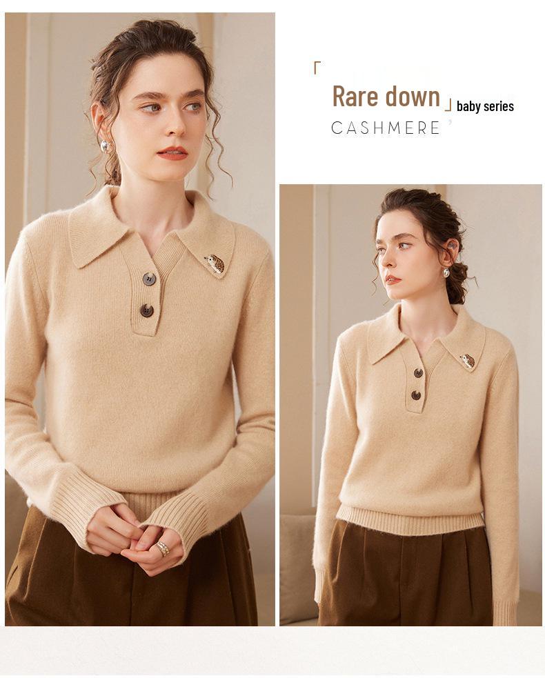 Women's Luxury Cashmere Long Sleeve Lapel Sweater - Versatile, Soft, and Skin-Friendly for Autumn and Winter