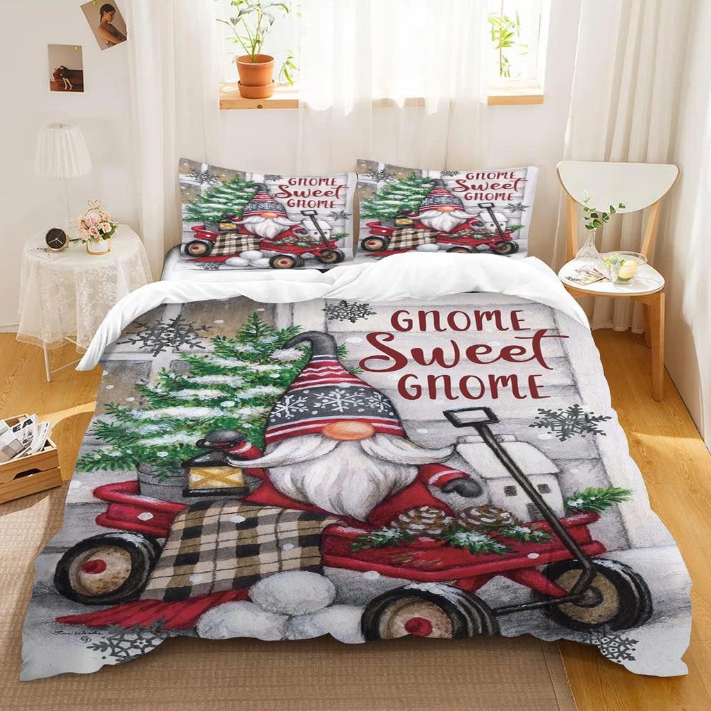Christmas Snowman Cartoon Printed Polyester Duvet Cover Pillow Set Duvet Cover King Size Bedding Set Holiday Children Gifts
