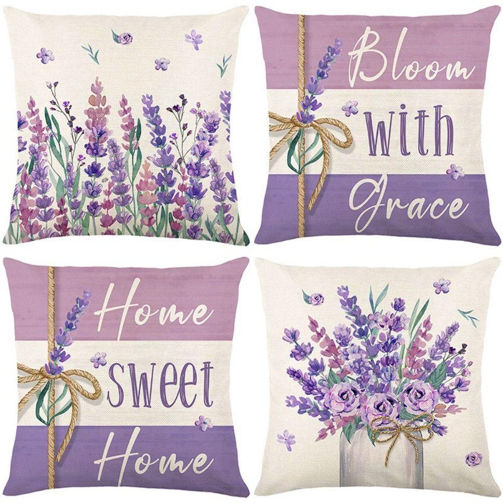 Polyester Material Cushion Cover Lavender Style Pattern Home Decor Pillowcase Home Decor