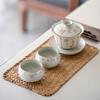 Merchandise Handwritten Seven Bowls Of Tea Poetry Cover Bowl Teacup Simple Modern Three Talents Cover Bowl Beige Ru Kiln High-End Kung Fu Tea Set