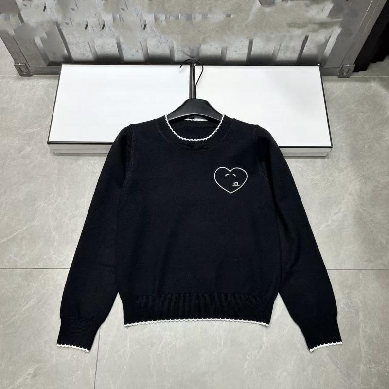 Xiangjia 2025 Embroidered Heart & Letter Knit Pullover - Round Neck, Long Sleeve, Age-Reducing Casual Versatile Winter Top