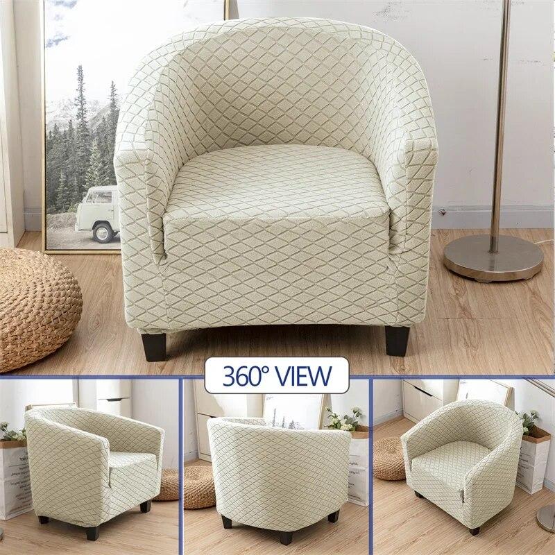 Club Chair Cover Stretch Tub Chair Slipcover Solid Color Sofa Cover Plaid Jacquard Couch Cover for Study Bar Counter Living Room