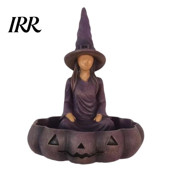 Dark Home Accessories Meditating Witch Jewelry Tray, Vintage Gothic Resin Decorative Storage Small Vanity Tray Dish, Mysterious Zen Desktop Organizer