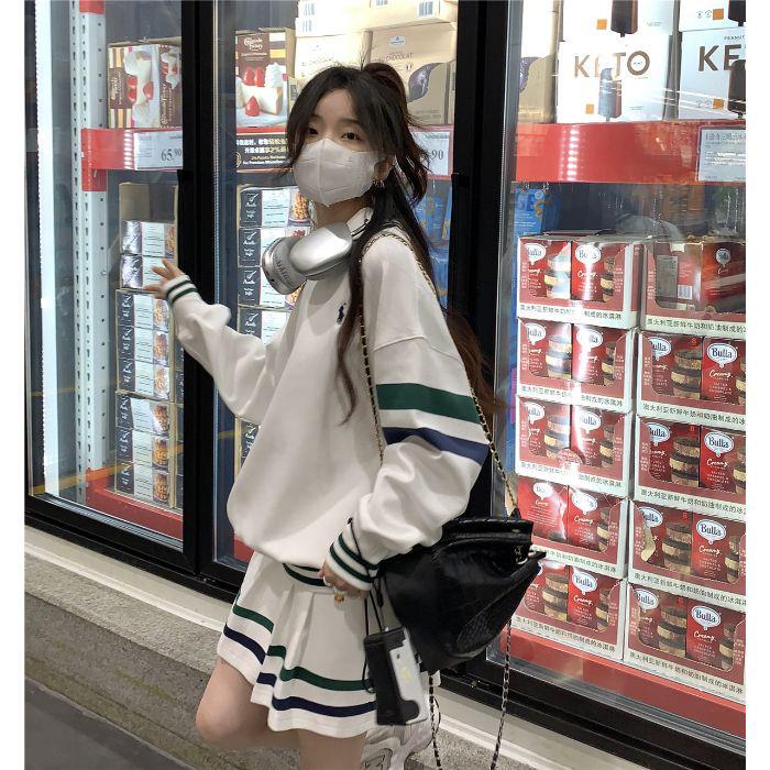 

Костюм-поло в полоску Sweet & Spicy с юбкой — женский студенческий стиль на весну и осень XXL