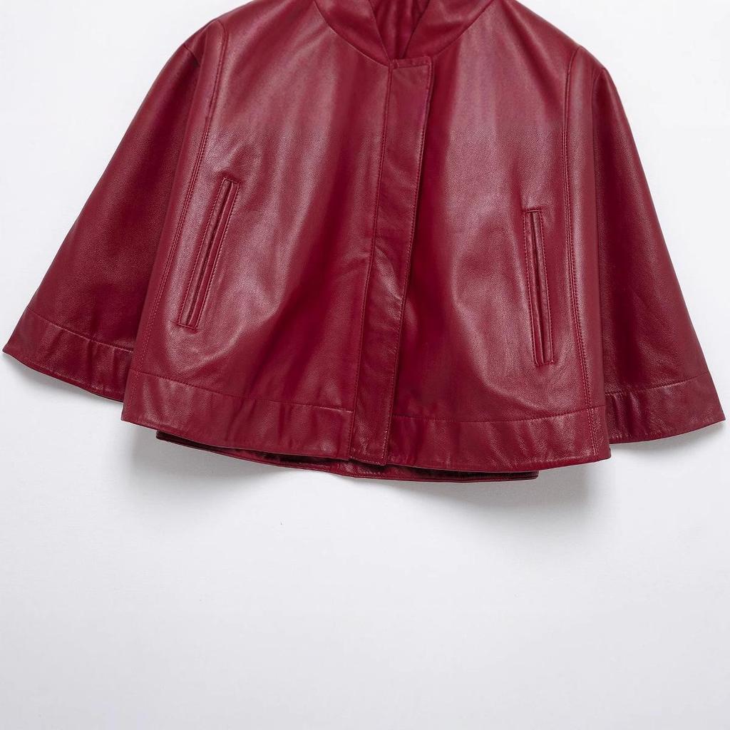 Mode féminine printemps 2025: Manteau Court en Cuir à Fermeture Éclair Style Européen et Américain