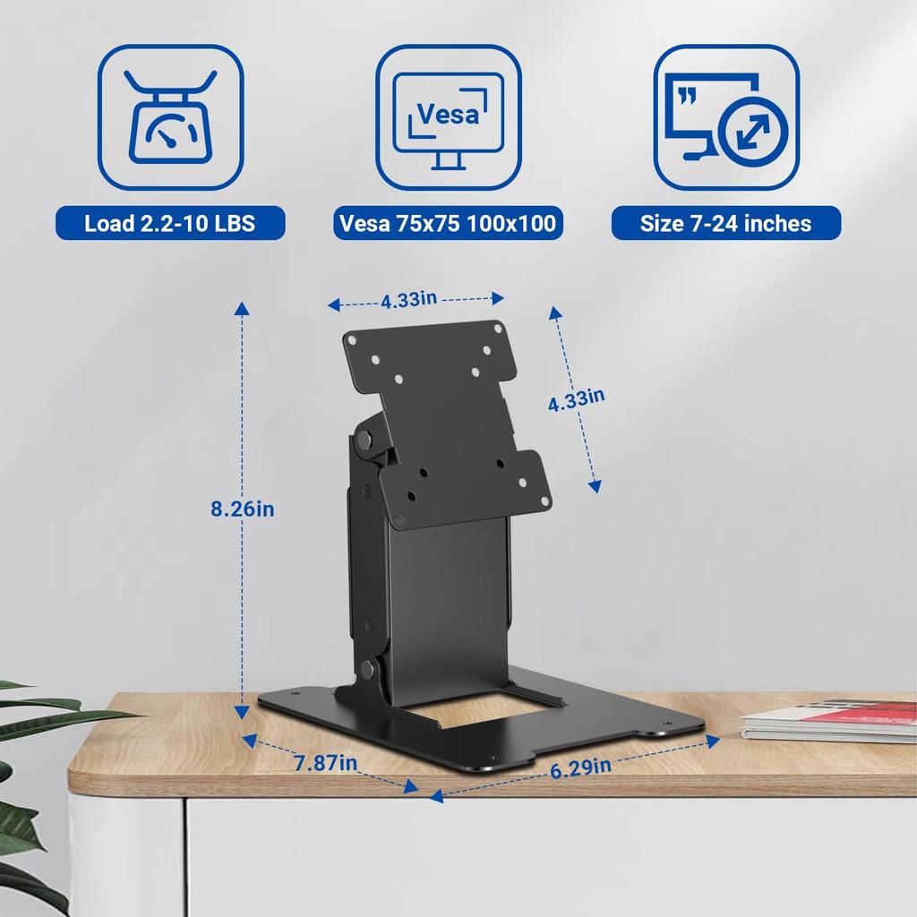 Wearson Touch Screen Monitor Mount and Integrated Computer Stand with Sturdy Metal and 100x100mm VESA Support Strips, 50x50, 75x75, (WS-03S)
