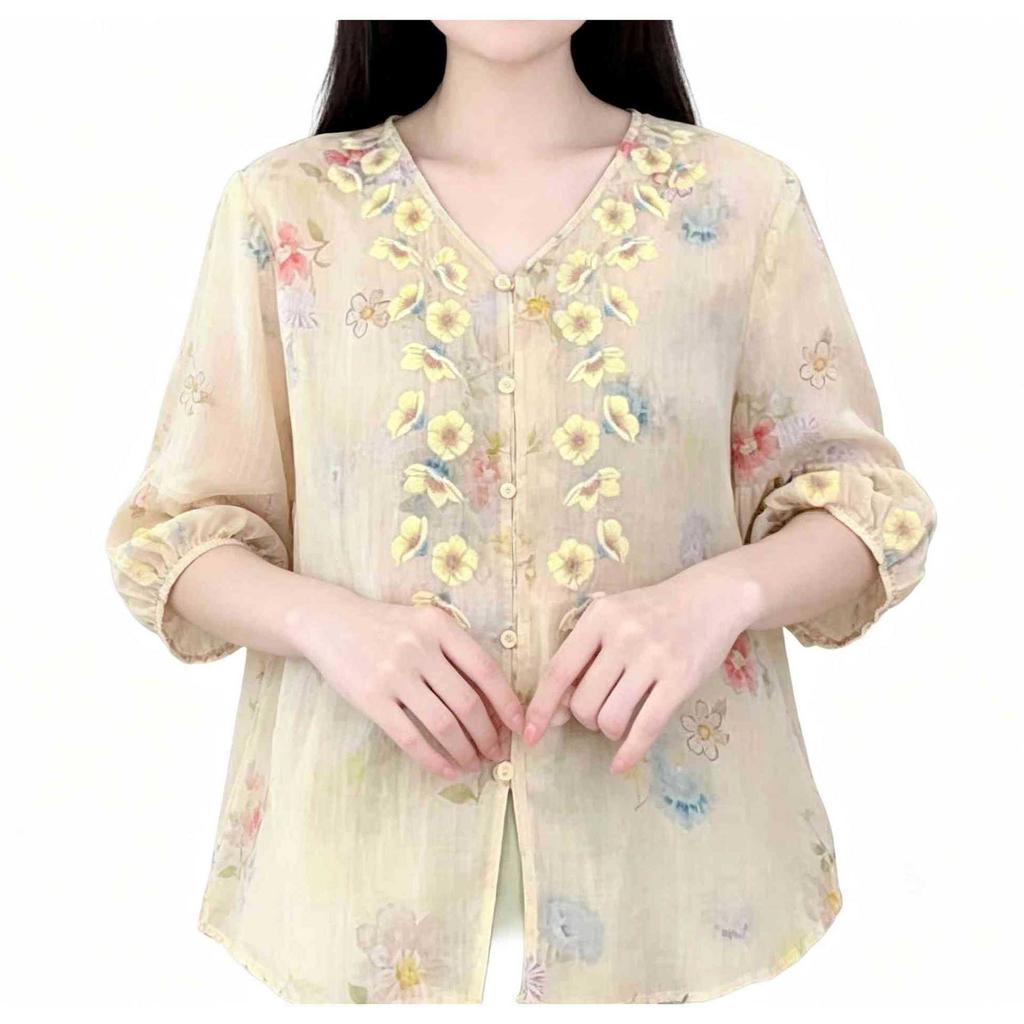1116 New Chinese style national style shirt women's new foreign style and thin versatile summer top antique style