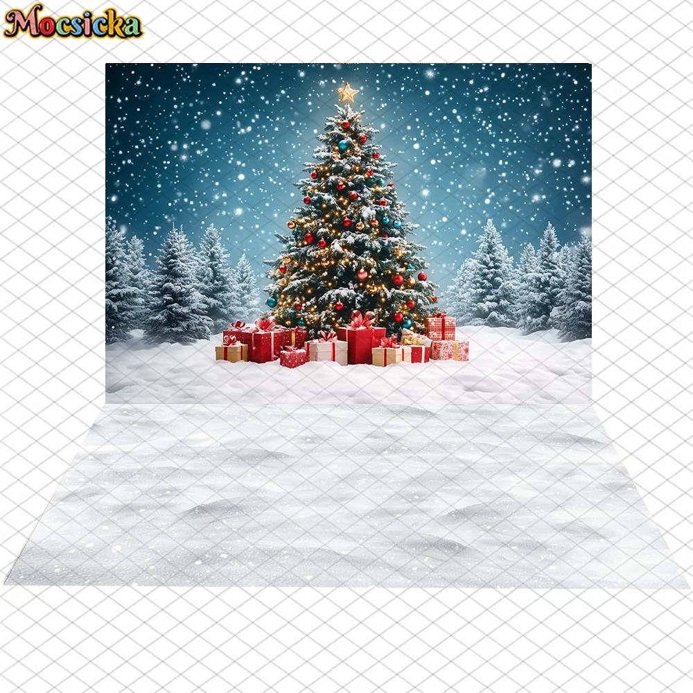 Mocsicka Big Christmas Background Winter Snow Forest Xmas Tree Decors Happy New Year Party Child Portrait Photo Backdrops Banner