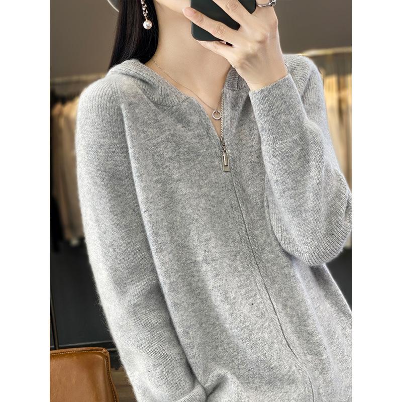 

Кардиган вязаный на молнии с капюшоном и длинными рукавами женский короткий жакет ленивый свитер свободный повседневный однотонный топ One Size серый