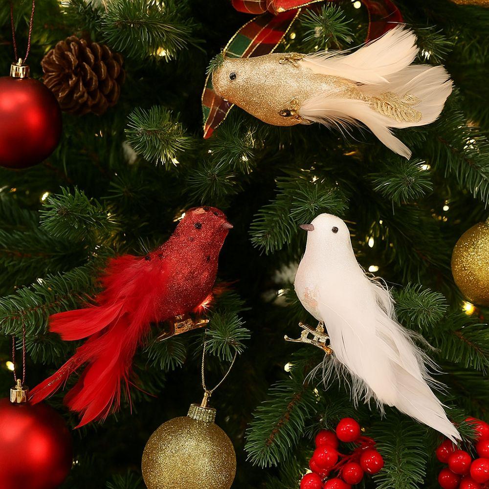 White Doves Christmas Tree Pendants Glitter Feather Birds Ornaments  Wedding Decoration