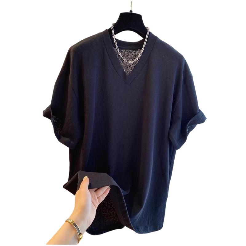 La Chapelle Women s Pleated Flutter Sleeve V-Neck T-Shirt L