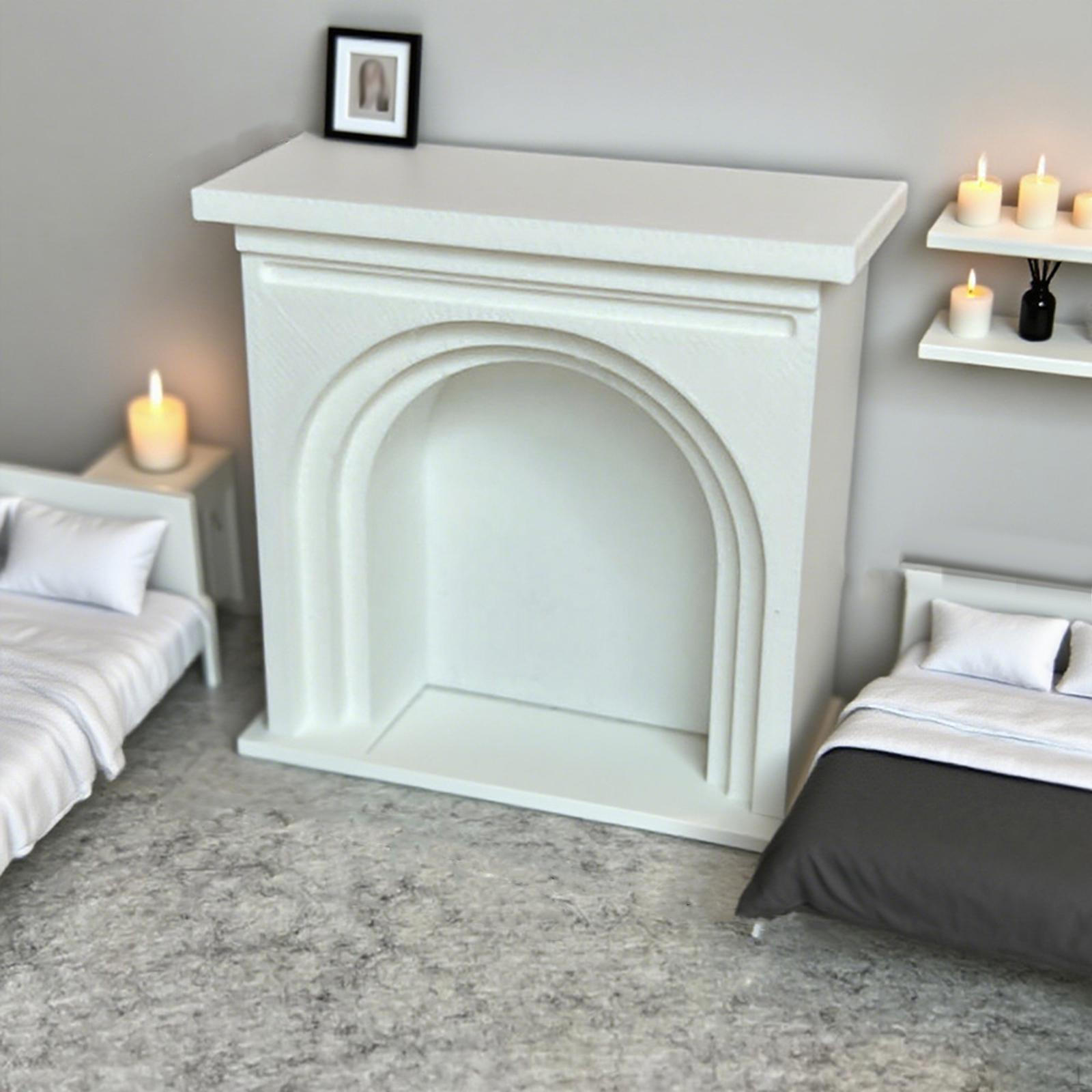

1/18 Dollhouse Fireplace Mini Life Scene Pretend Play Backdrop Miniature Furniture for белый