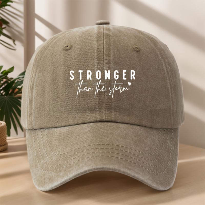 STRONGER Letter Print Baseball Cap Classic Washed Vintage Duckbill Cap Outdoor Casual Sports Shopping Vacation Hat Street