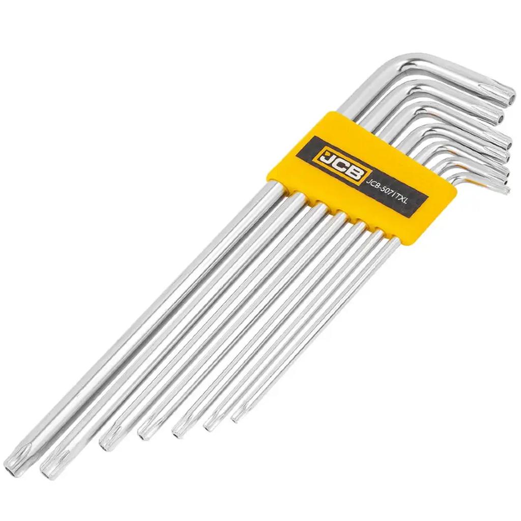 JCB Set of Long Torx Keys with Hole 7 Pieces T10H-T40H Type L Cr-V
