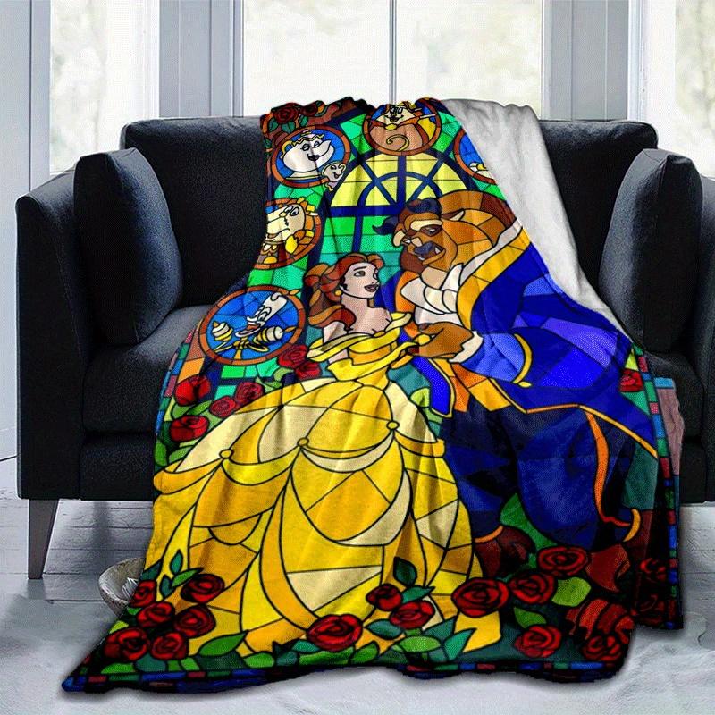 1pc Beauty and The Beast Printing Blanket - Soft, All-Season Throw for Living Room, Bedroom,Personalized Gift with Adorable Cartoon Design