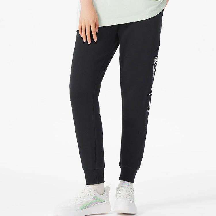 Li Ning Badfive Letter Print Cuffed Sports Pants Women Pants Black AKLS126-3
