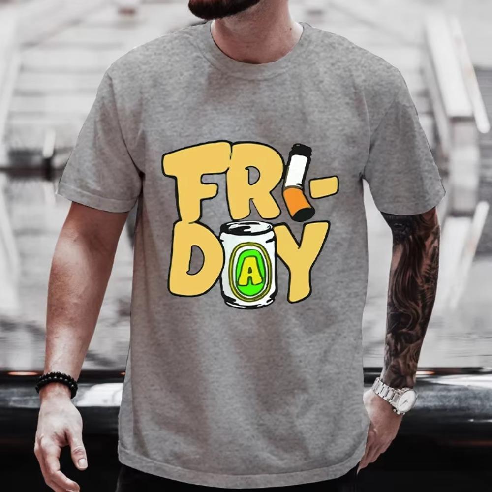 Friday Beer and Smoking Men T-shirts Fashion Graphic Male Beer Lover Friends Weekend Party Tees Y2k Tops Oversized Streetwear