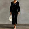 Women's Velvet Cowl Neck Sleeve Long Dress with Side Slit