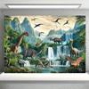 Kids Dinosaur World Tapestry, Tropical Jungle Waterfall Jurassic Landscape Wall Art for Bedroom, Living Room