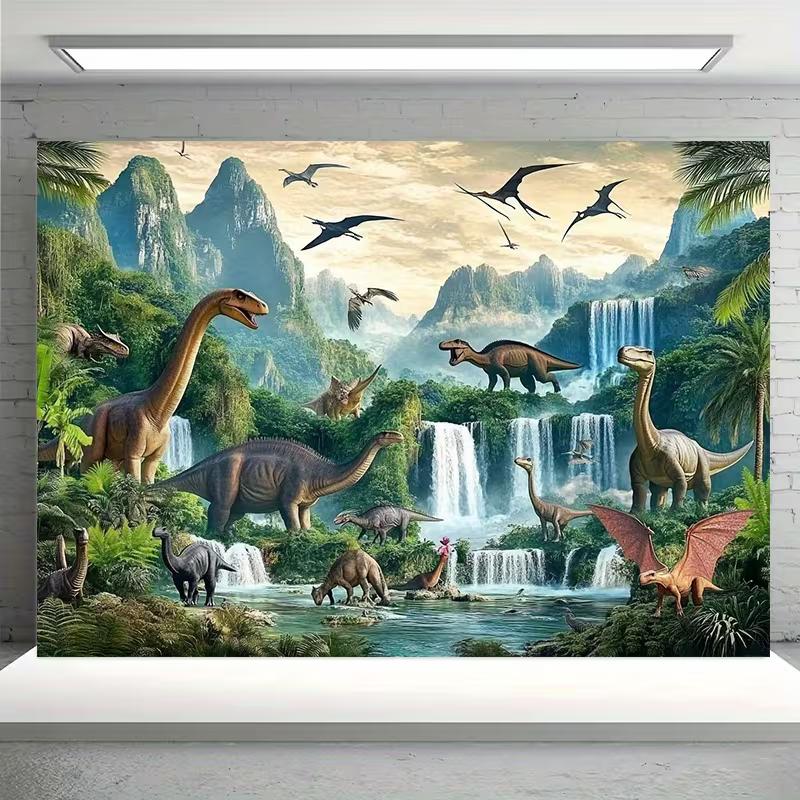 

Kids Dinosaur World Tapestry, Tropical Jungle Waterfall Jurassic Landscape Wall Art for Bedroom, Living Room 47.2x31.5inch/120*80cm