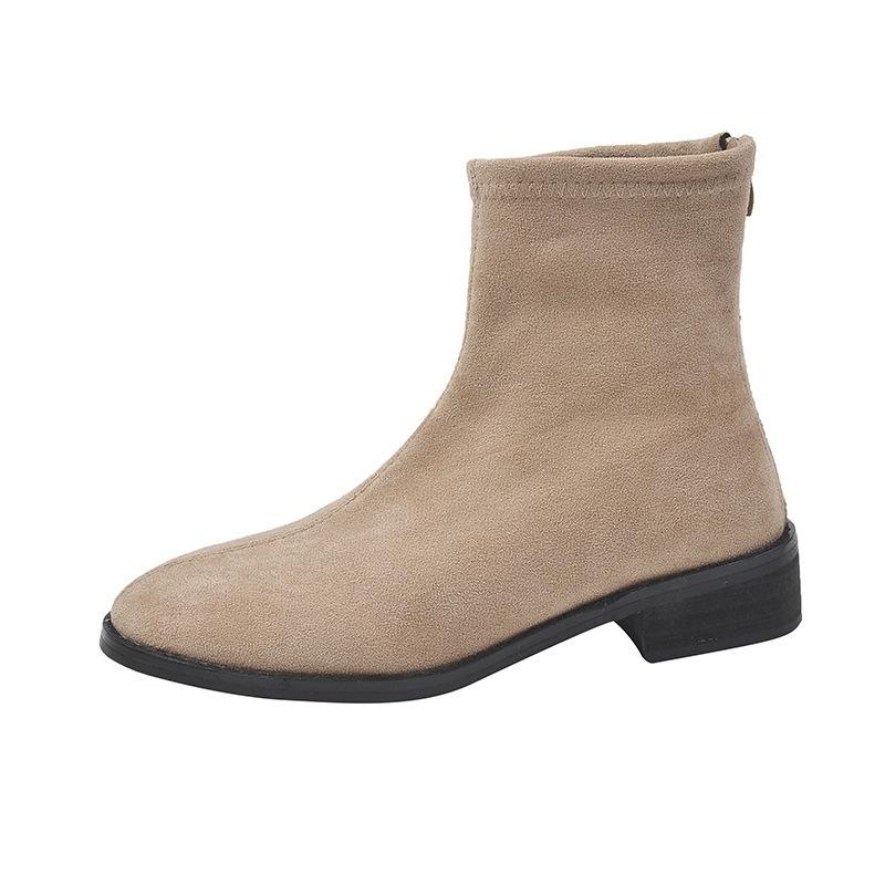 Skinny suede pointed autumn elastic thin boots women's large size temperament thick heel retro short Martin boots tide