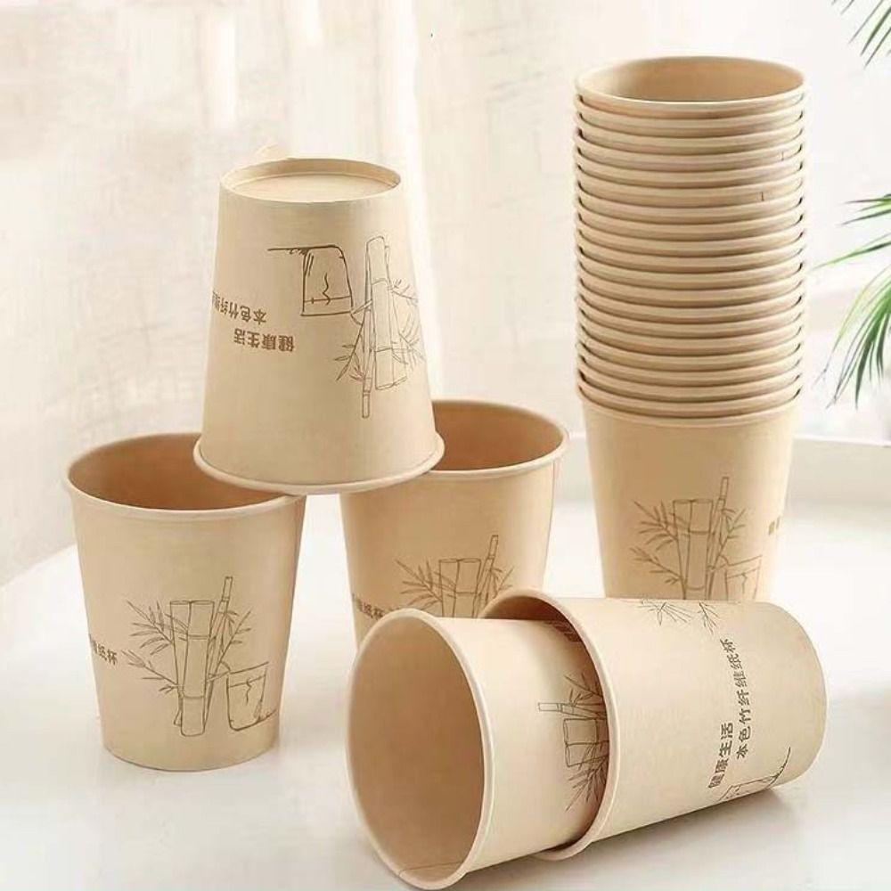 

Khaki Party Cup Disposable Office Water Cup Eco-friendly Bamboo Fiber Paper Cup Milk 50pcs