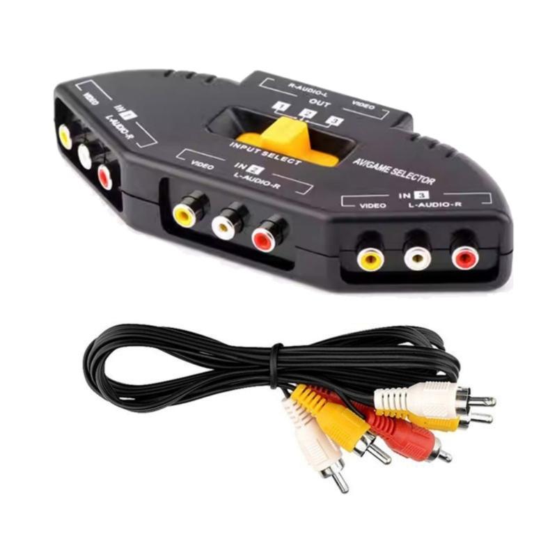 

3Port Rcas Audios Video Selectors Rcas Splitter For Multiple Devices Seamlessly Switching Not Need External Power Supply чёрный