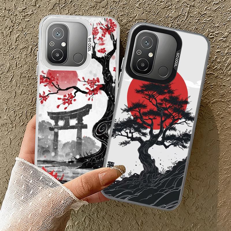 Japanese Minimalist Pine Tree Shockproof Phone Case for Xiaomi Poco X7 X6 X5 X3 Pro F7 Ultra M8 Redmi 15C 15 14C 13C 12C 10C 13