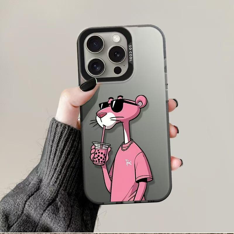 

Pink Leopard Milk Tea Phone Case for iPhone 13/15/16/17 Pro Max - Trendy Cartoon Design iPhone 14 Pro Max