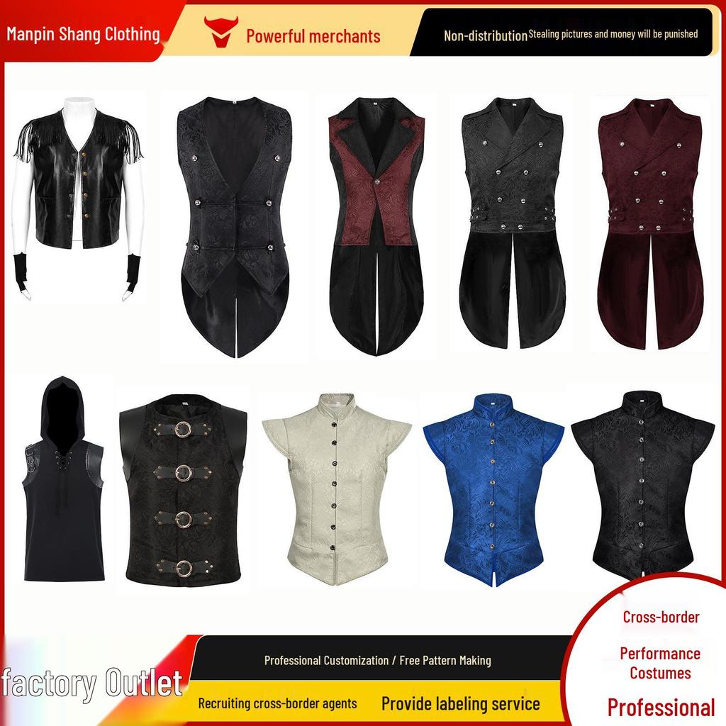 Templar Knight Medieval Patchwork Corset Vest Halloween Men's Stage Costume