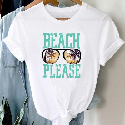 (Asiatische Größe) T Top Frauen Urlaub Strand Liebe Stil Druck Dame Kleidung Casual Kurzarm Mode T-shirt Weibliche Grafik T-shirt