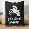 Motocross Rider In Action With Got Dirt Question Cozy Customizable Blanket Customize Text Soft Cozy Versatile For Sofa Couch Office Bed Picnics