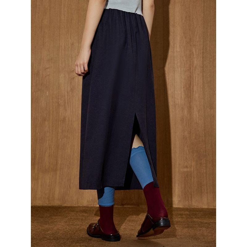 Coolhut2025 Autum Navy Blue Slimming Elastic Waist Versatile Women's Slimming Skirt