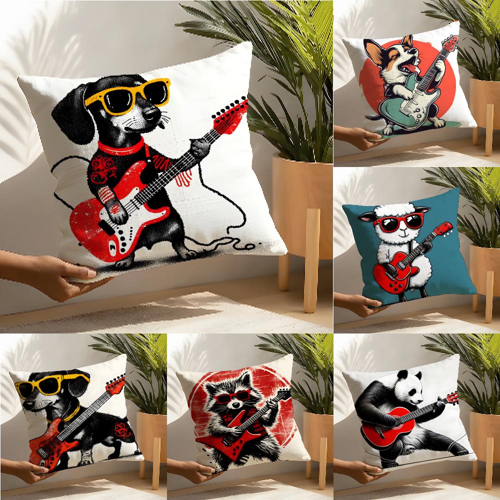 Funny Animal Guitar Playing Patterns 3 Linen Cushion Covers For Decorative Sofa Home Pillows Case Car Chair Pillows Cases