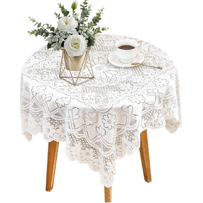 Square Lace Tablecloth 35 X 35 Inch, Off White Lace-Tablecloths & Small Tablecloths Laces Vintage for Round Coffee Table, White Laces Fabric